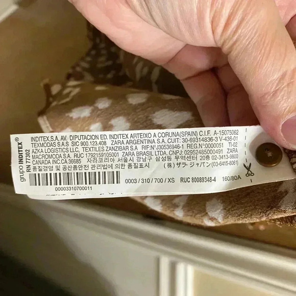 Zara Woman Ruffled Long Sleeve Brown White Polka Dot Animal Print Dress Size XS - Picture 9 of 13